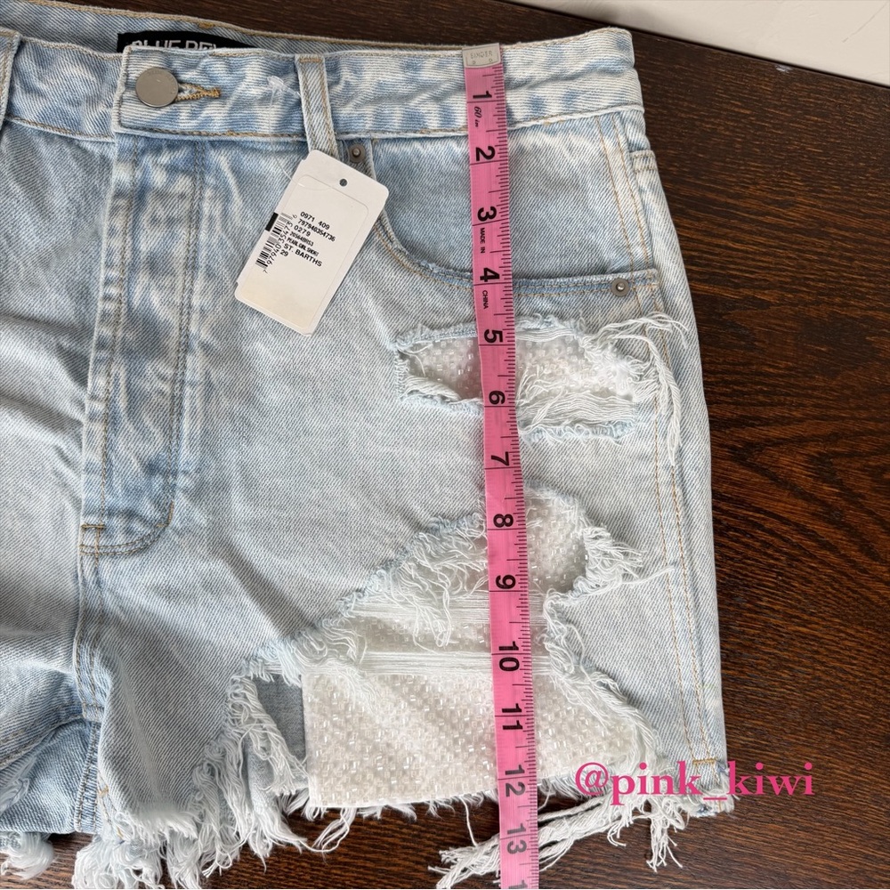 🆑 Blue Revival Pearl Girl High Rise Exposed Pocket Denim Shorts - Picture 13 of 14